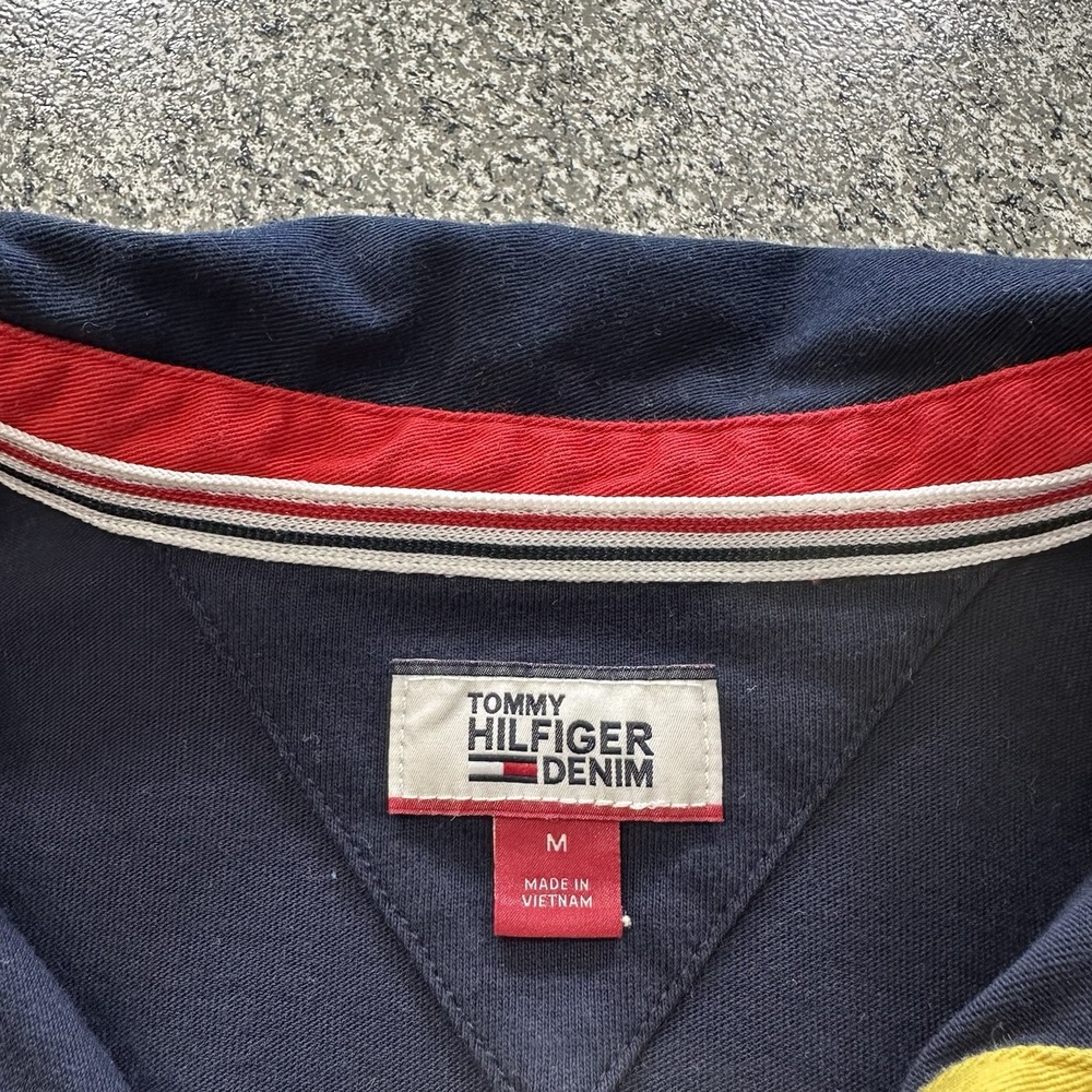 Tommy Hilfiger Denim Polo Shirt Mens M Tall Long Sleeve Colorblock Long Length - Picture 4 of 10